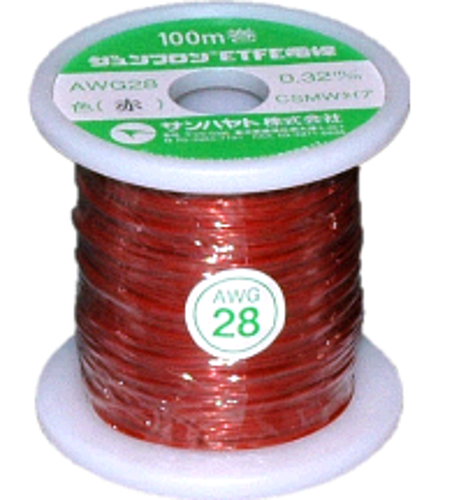 サンハヤト　ジュンフロンETFE電線　AWG28-100m:赤
