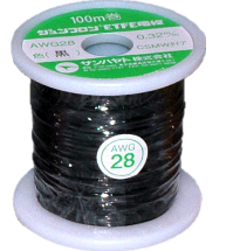 サンハヤト　ジュンフロンETFE電線　AWG28-100m:黒