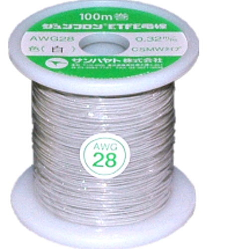 サンハヤト　ジュンフロンETFE電線　AWG28-100m:白