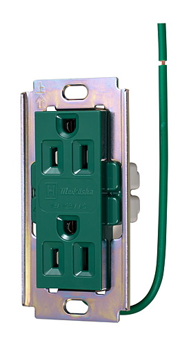 明工社　ML医用接地埋込ダブルコンセント(B形)Sタイプ　緑　ML1282T45M